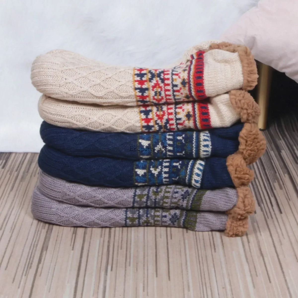 Chaussettes de sol unisexe doublées fausse fourrure, antidérapantes