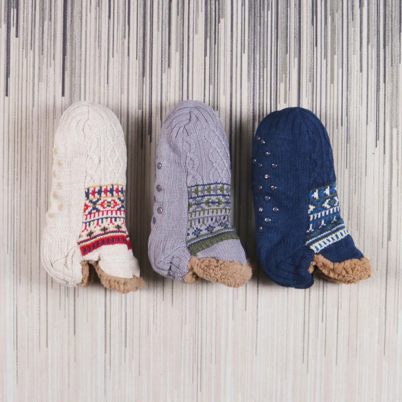 Chaussettes de sol unisexe doublées fausse fourrure, antidérapantes