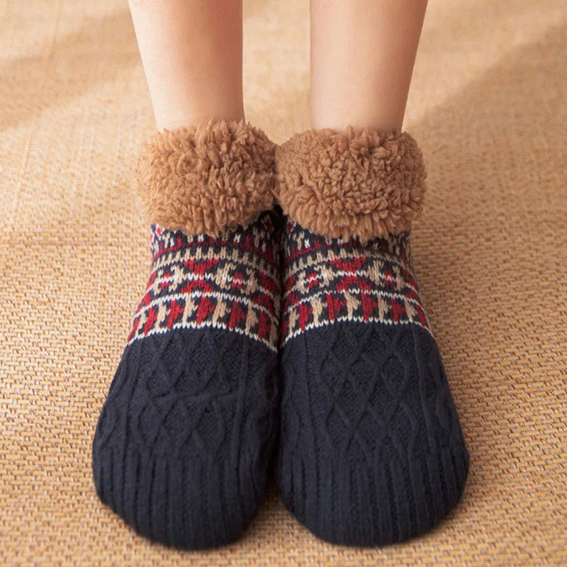 Chaussettes de sol unisexe doublées fausse fourrure, antidérapantes