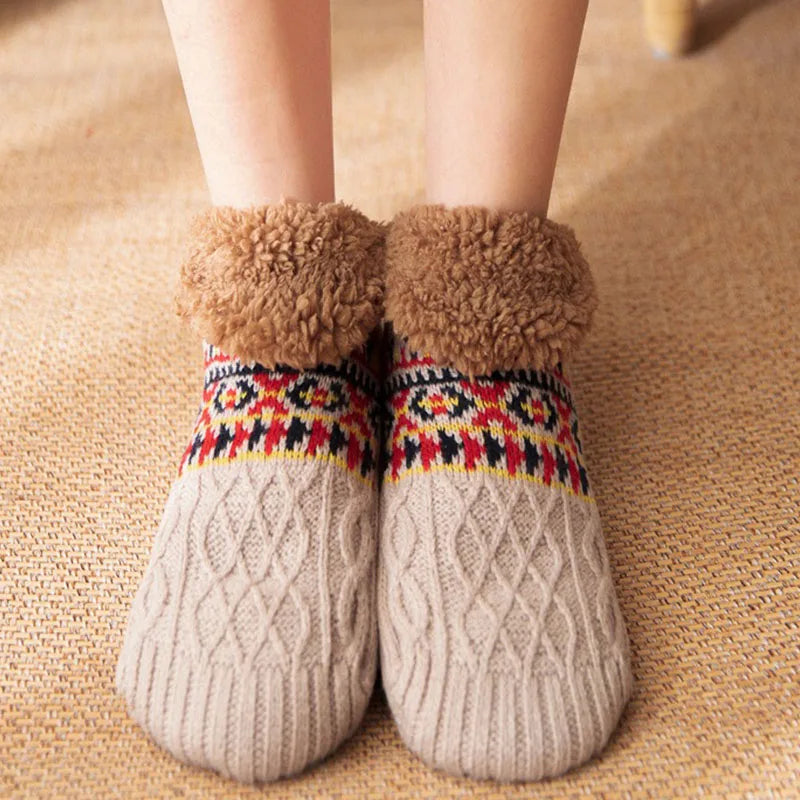 Chaussettes de sol unisexe doublées fausse fourrure, antidérapantes