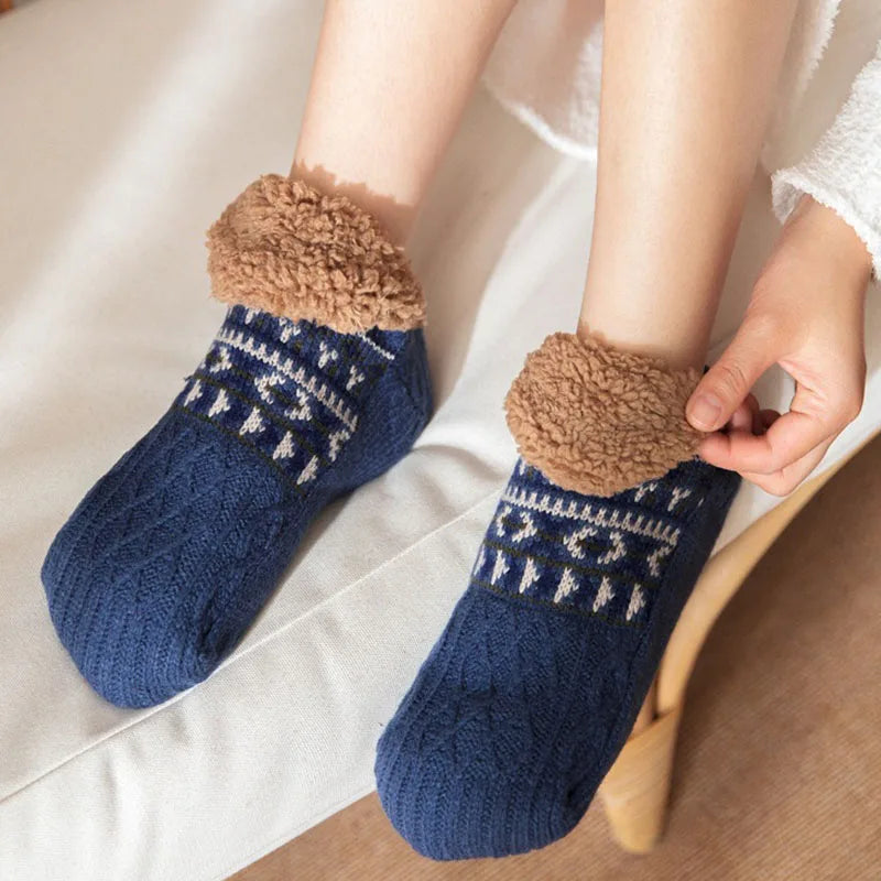 Chaussettes de sol unisexe doublées fausse fourrure, antidérapantes