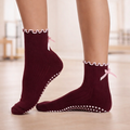 Chaussettes de pilates femme antidérapantes, coton extensible, rouge, rouge
