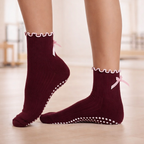 Chaussettes de pilates femme antidérapantes, coton extensible, rouge, rouge