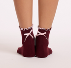 Chaussettes de pilates femme antidérapantes, coton extensible, rouge