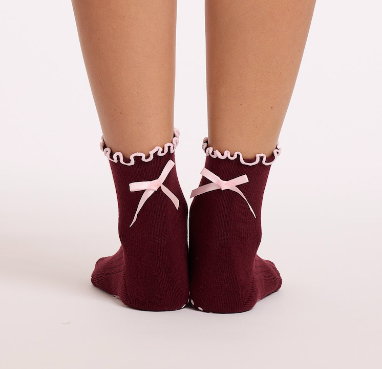 Chaussettes de pilates femme antidérapantes, coton extensible, rouge