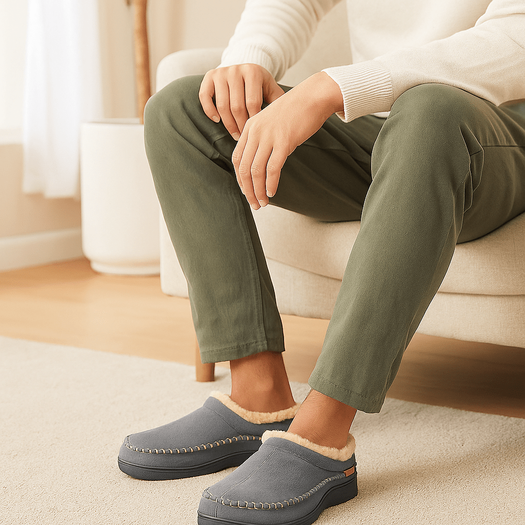 Chaussons homme classiques à coutures apparentes