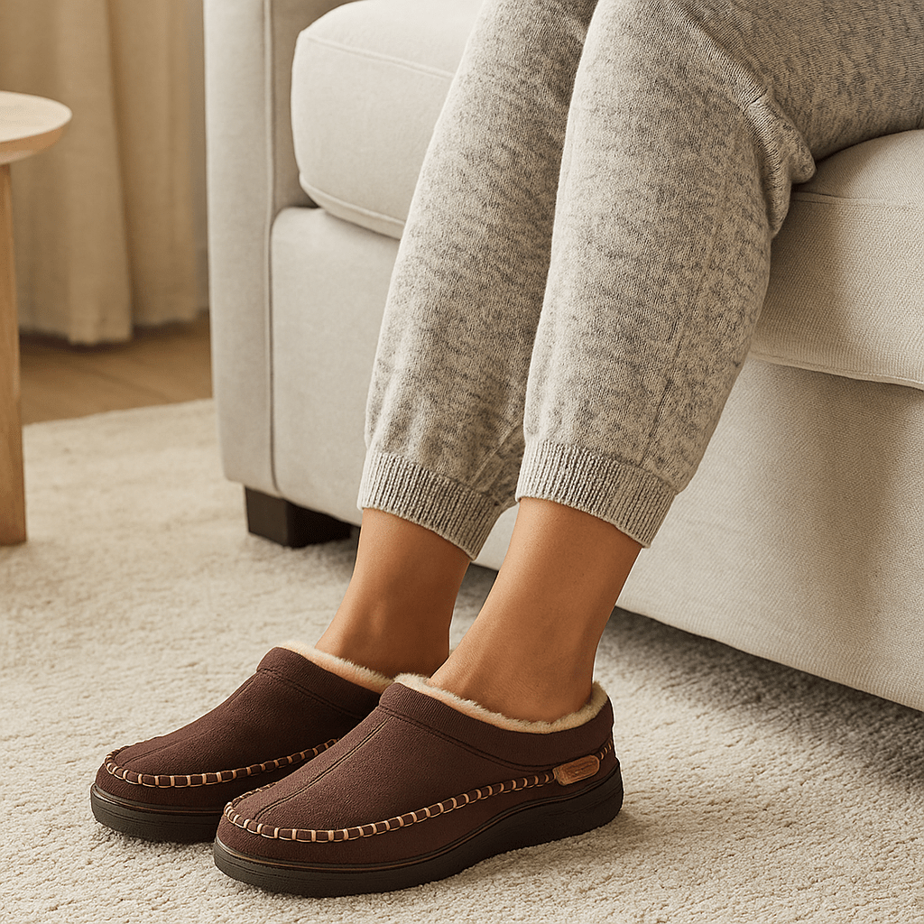 Chaussons homme classiques à coutures apparentes, marron