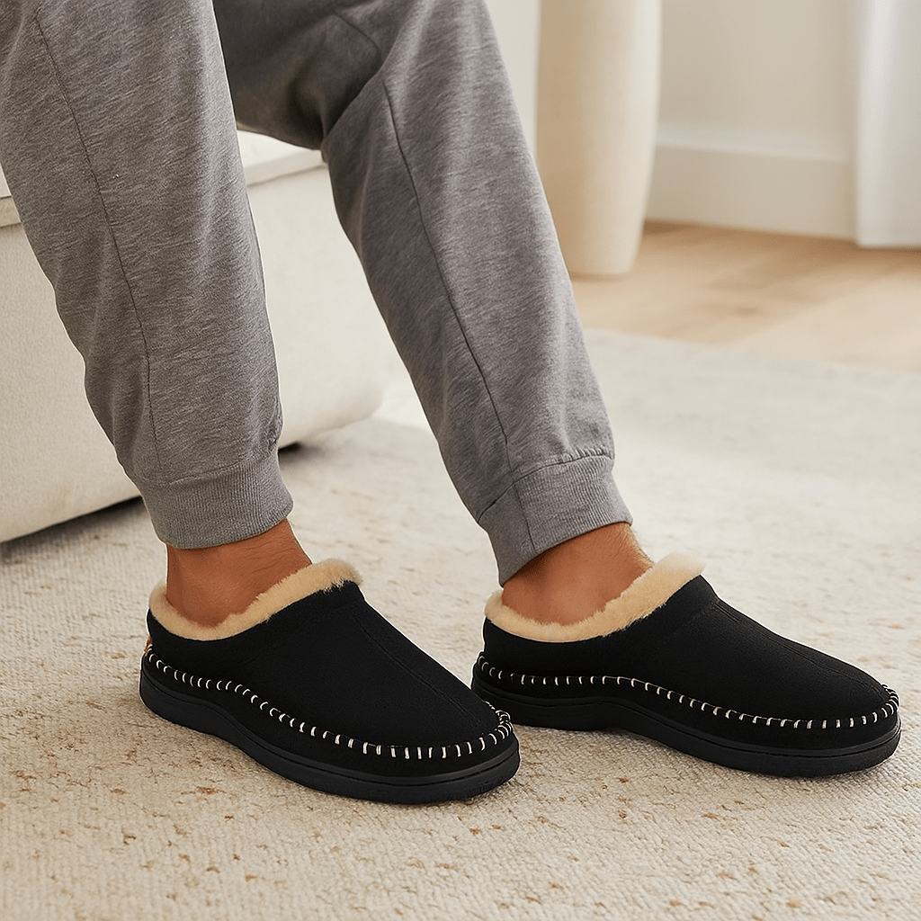 Chaussons homme classiques à coutures apparentes, noir