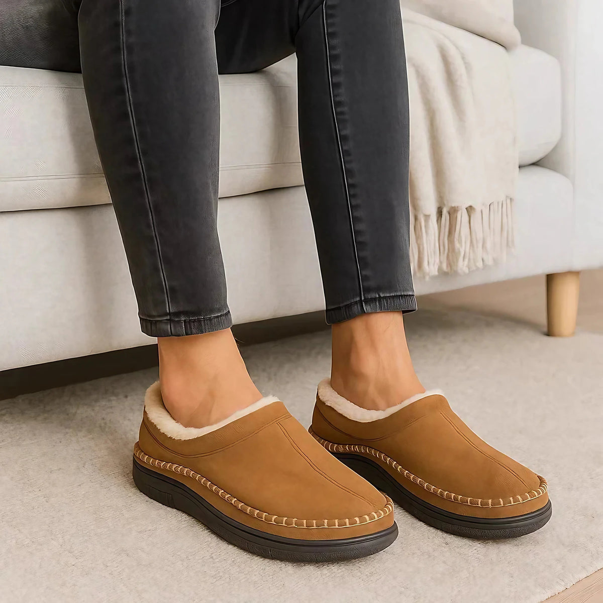 Chaussons homme classiques à coutures apparentes, café