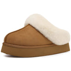 Chaussons mules fourrés femme en suédine, semelle épaisse, marron