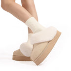 Chaussons mules fourrés femme en suédine, semelle épaisse