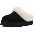 Chaussons mules fourrés femme en suédine, semelle épaisse, marron