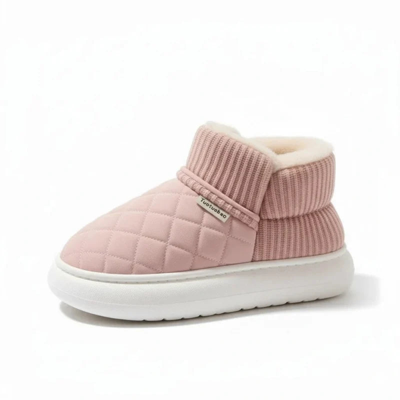 Chaussons femme d'hiver fourrés, dessus matelassé effet daim, rose