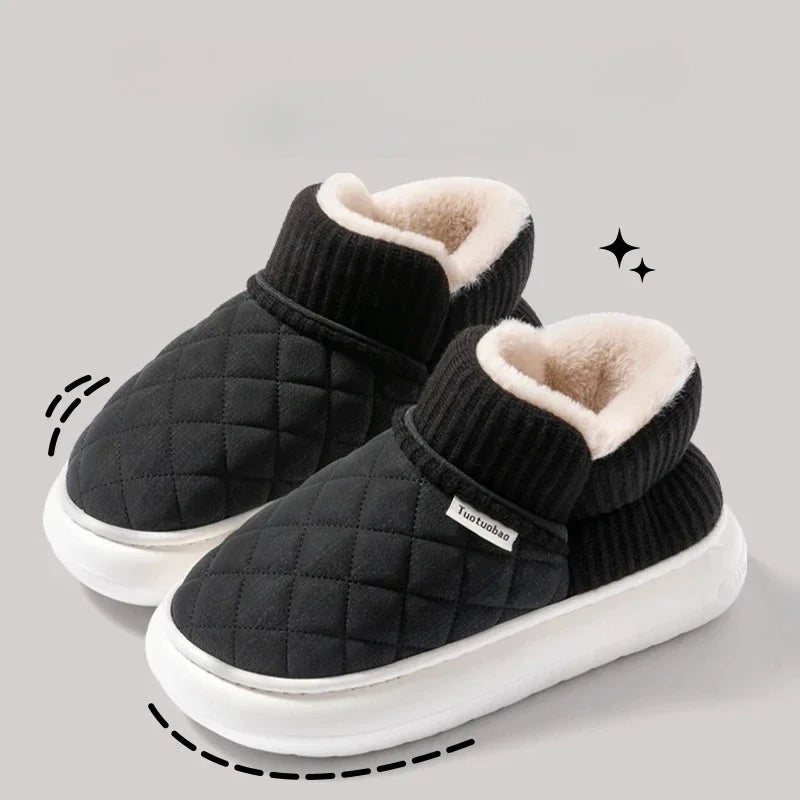Chaussons femme d'hiver fourrés, dessus matelassé effet daim