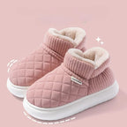 Chaussons femme d'hiver fourrés, dessus matelassé effet daim