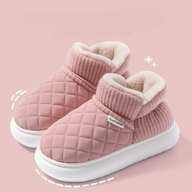 Chaussons femme d'hiver fourrés, dessus matelassé effet daim