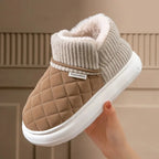Chaussons femme d'hiver fourrés, dessus matelassé effet daim