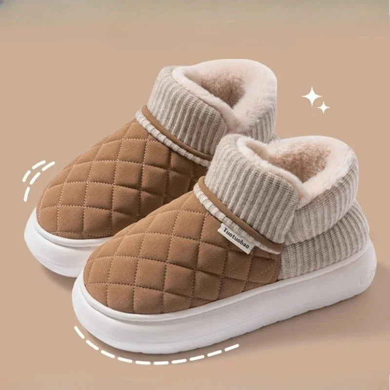 Chaussons femme d'hiver fourrés, dessus matelassé effet daim