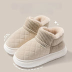 Chaussons femme d'hiver fourrés, dessus matelassé effet daim
