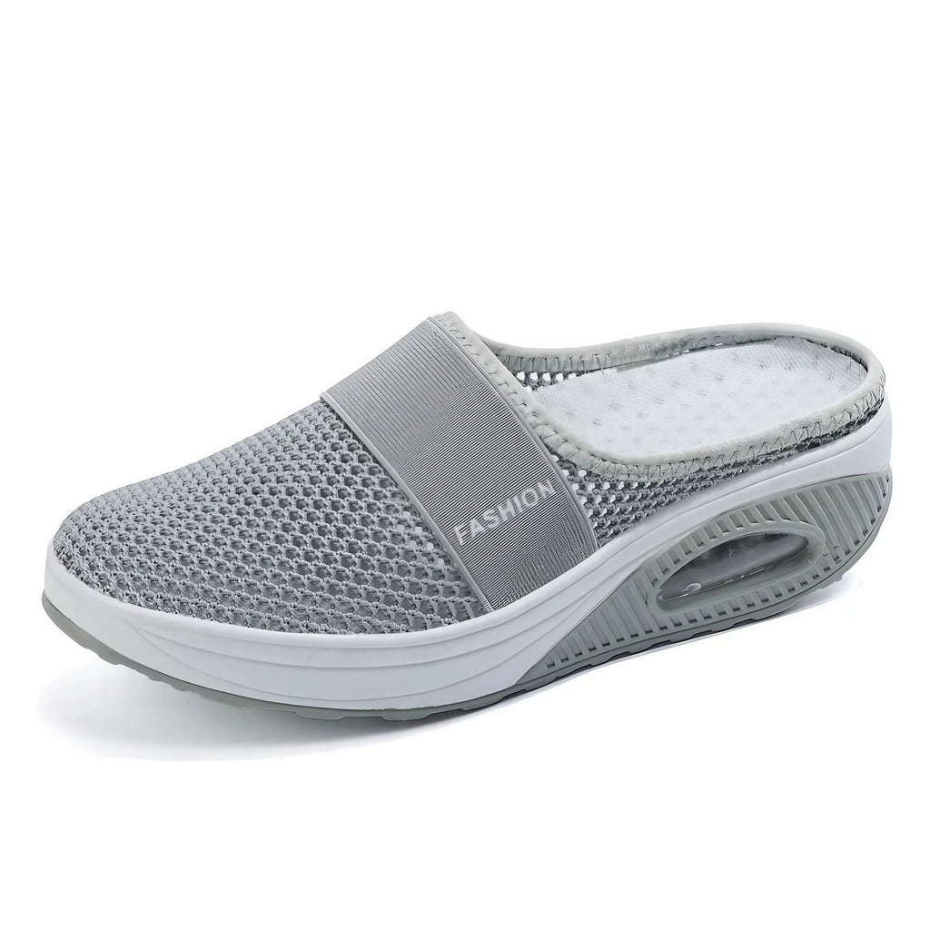 Mules de marche femme en maille, semelle EVA à coussin d'air, gris