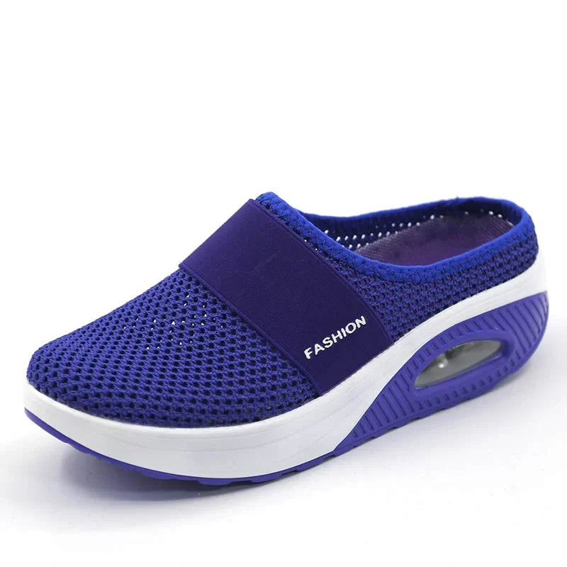 Mules de marche femme en maille, semelle EVA à coussin d'air, bleu