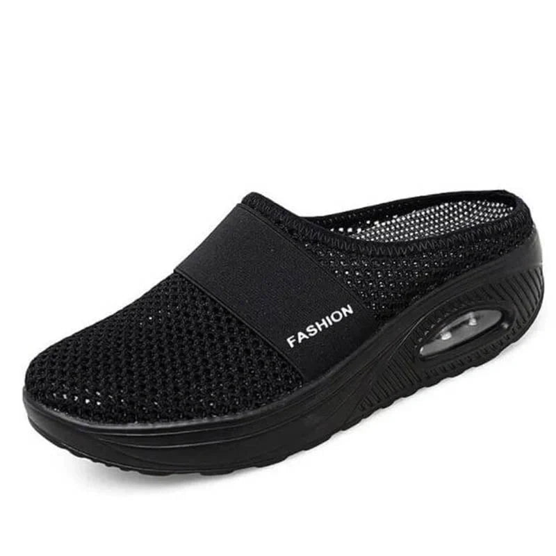 Mules de marche femme en maille, semelle EVA à coussin d'air, noir