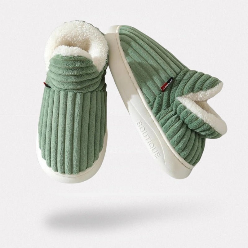 Chaussons d'hiver femme chauds, semelle antidérapante, vert