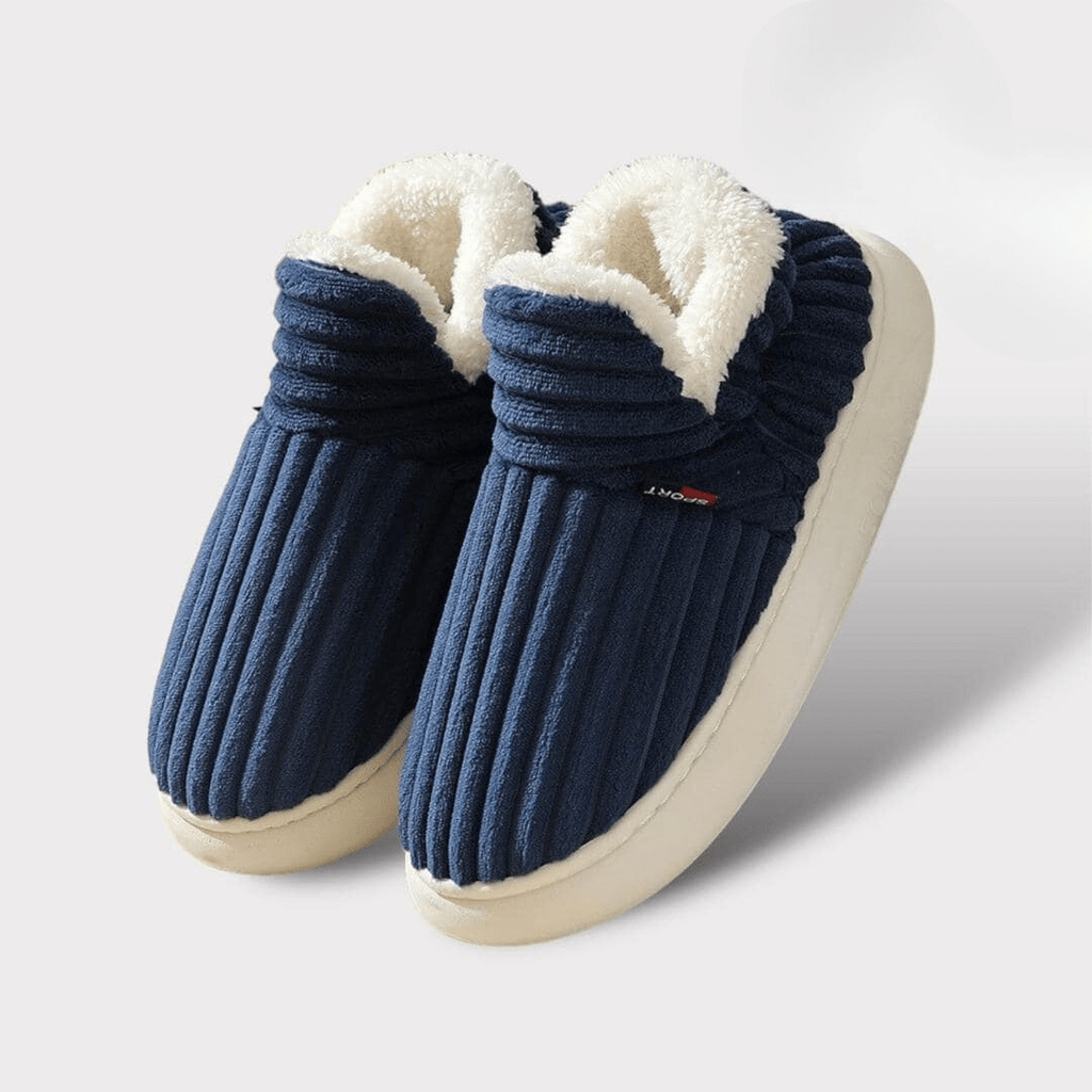 Chaussons d'hiver femme chauds, semelle antidérapante, bleu foncé