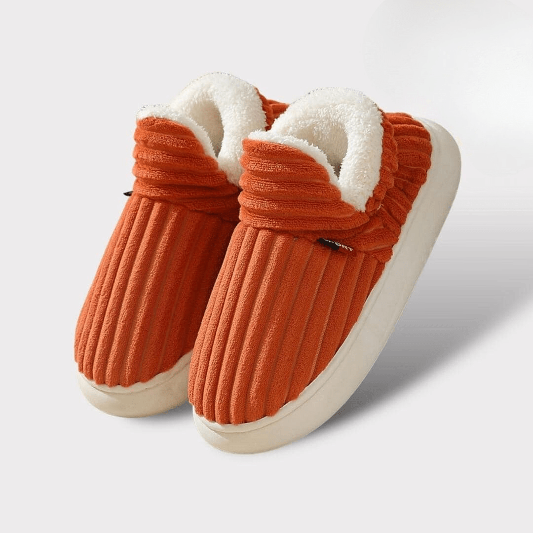 Chaussons d'hiver femme chauds, semelle antidérapante, orange