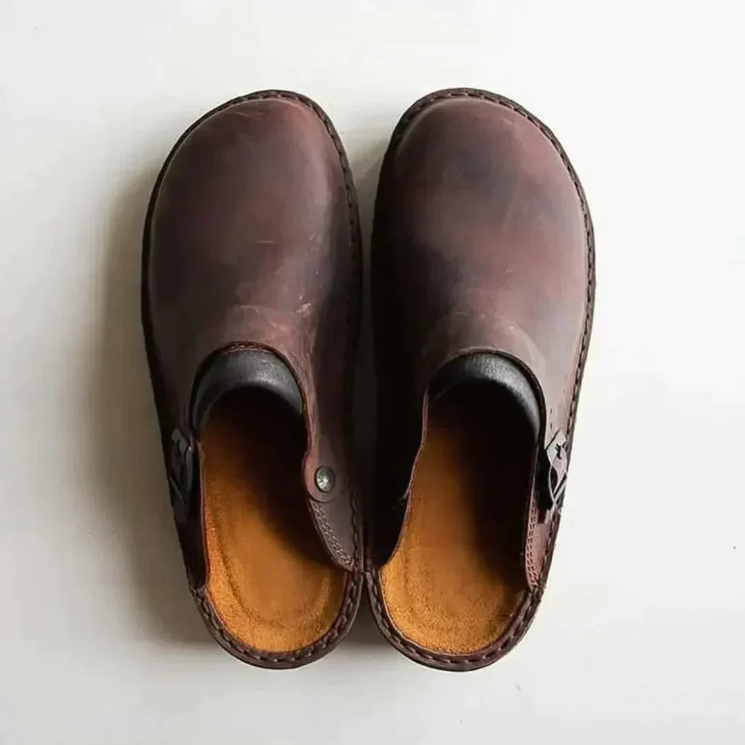 Chaussons homme ergonomiques à enfiler, semelle intérieure en gel, brun foncé