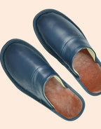 Chaussons d'intérieur à doublure chaude, semelle antidérapante, bleu