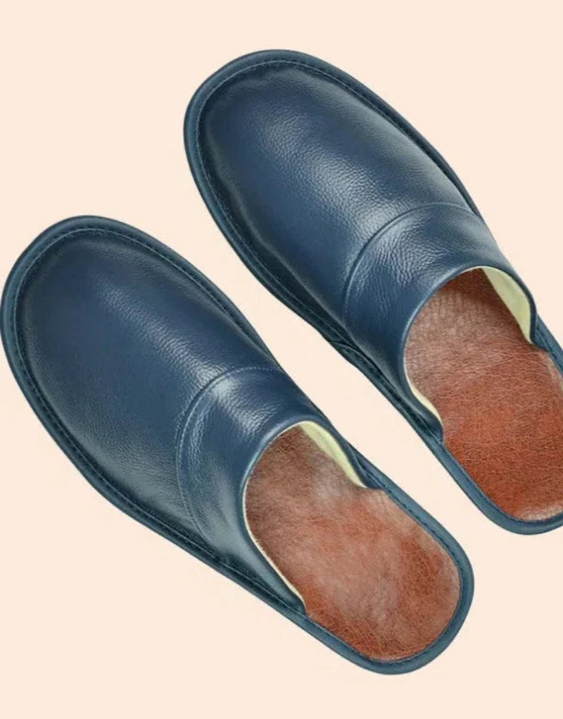 Chaussons d'intérieur à doublure chaude, semelle antidérapante, bleu
