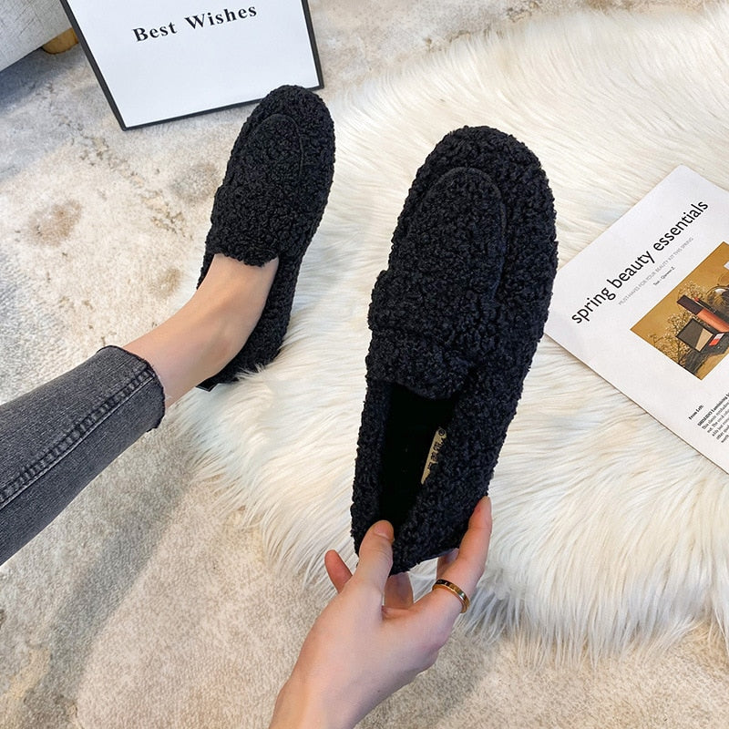 Chaussons femme en peluche, semelle antidérapante, du 35 au 43, noir