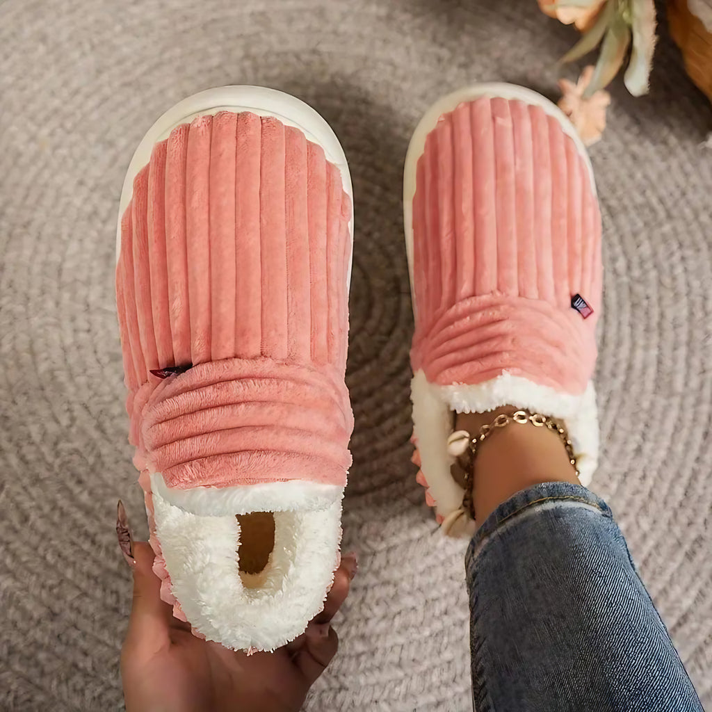 Chaussons femme à doublure douce, semelle antidérapante, rose