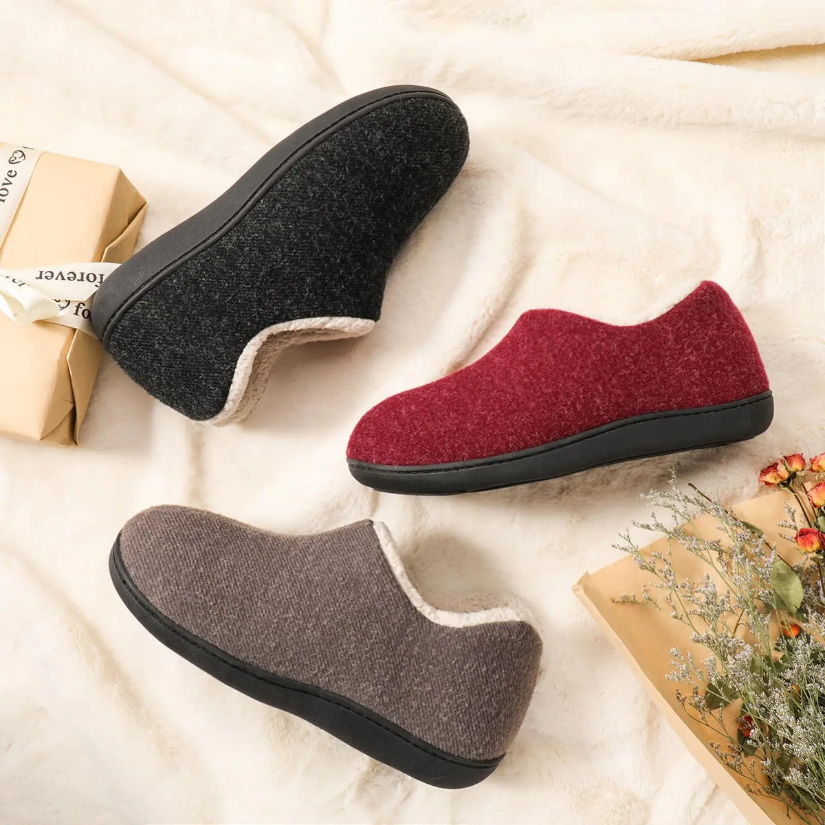 Chaussons femme à mousse à mémoire de forme, doublure chaude