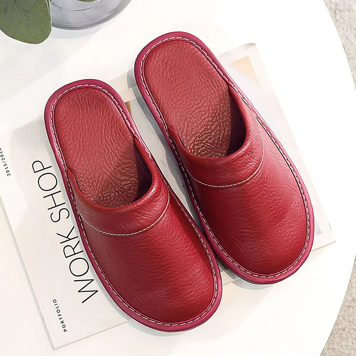 Chaussons homme à enfiler, semelle antidérapante, six coloris, rouge foncé