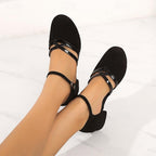 Chaussures de danse femme à talon bas et bout arrondi, noires