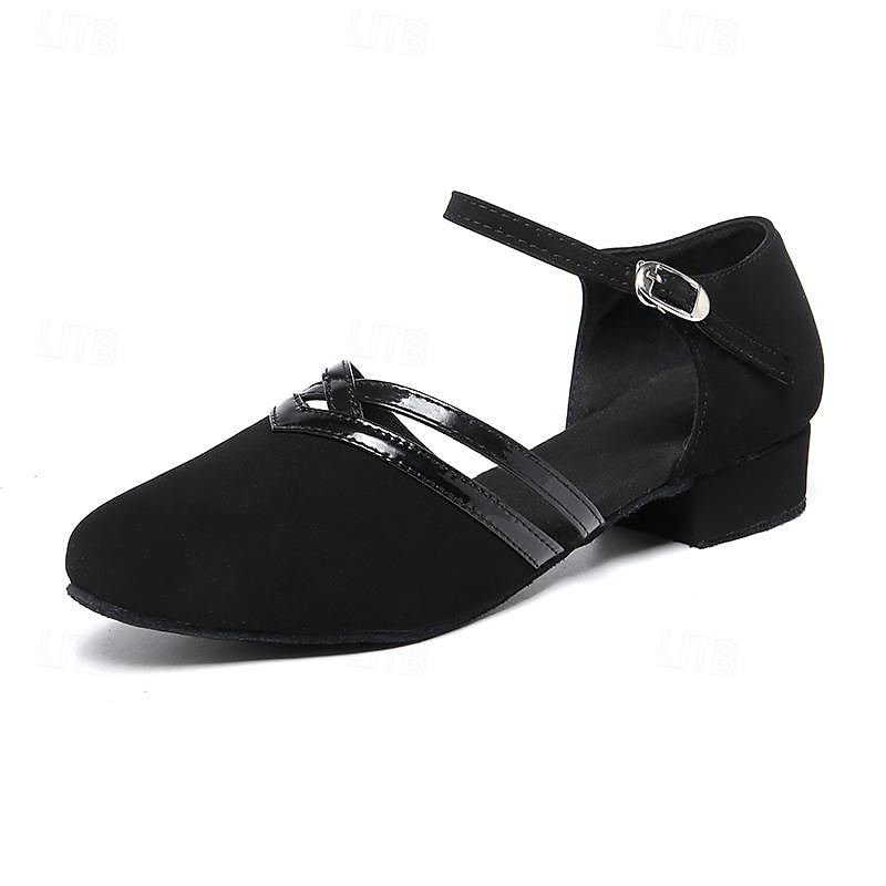 Chaussures de danse femme à talon bas et bout arrondi, noires