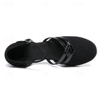 Chaussures de danse femme à talon bas et bout arrondi, noires