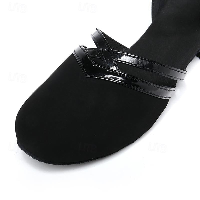 Chaussures de danse femme à talon bas et bout arrondi, noires