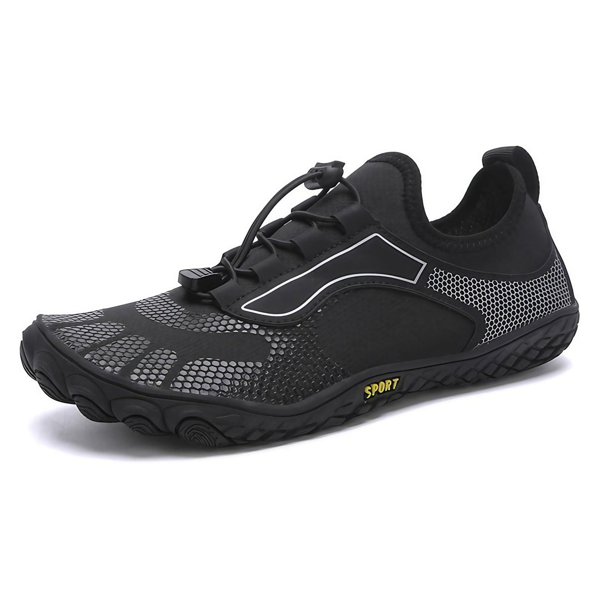 Chaussures aquatiques pieds nus unisexe, bout large, noir