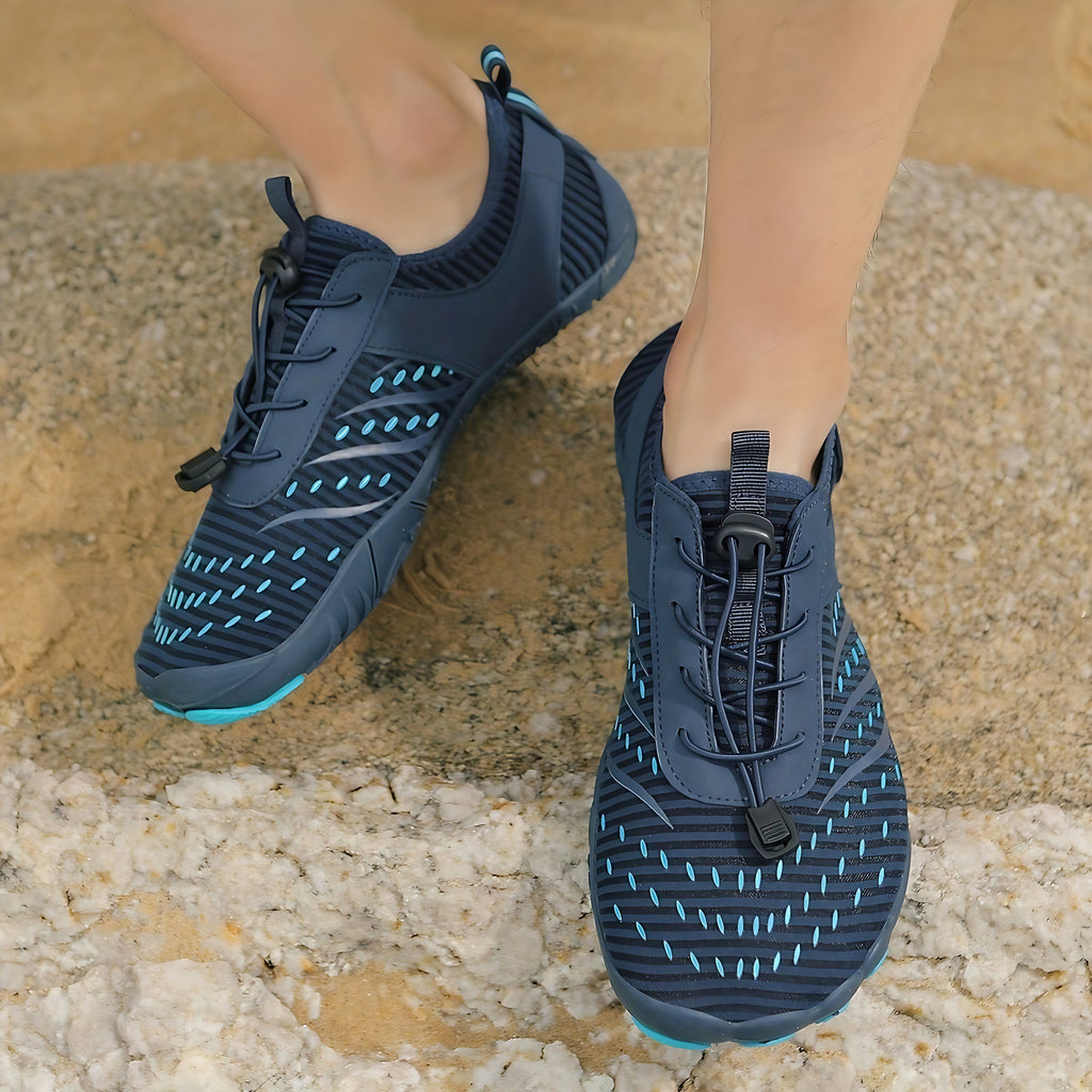 Chaussures aquatiques unisexes à lacets, œillets de drainage, bleu