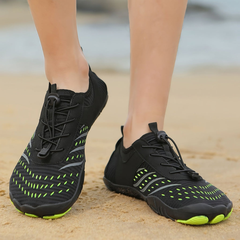 Chaussures aquatiques unisexes à lacets, œillets de drainage, noir