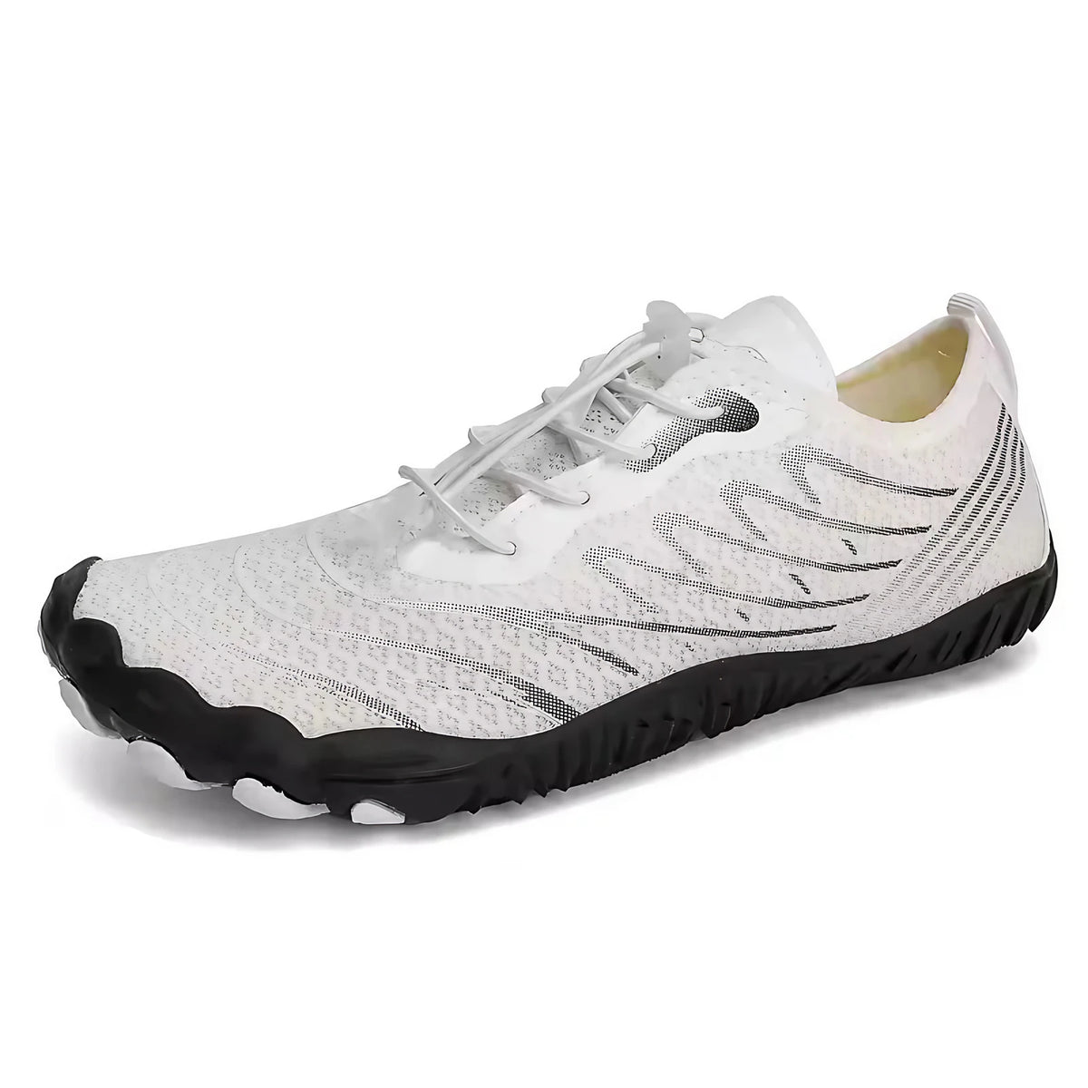 Chaussures aquatiques pieds nus mixtes, semelle caoutchouc, blanc et noir