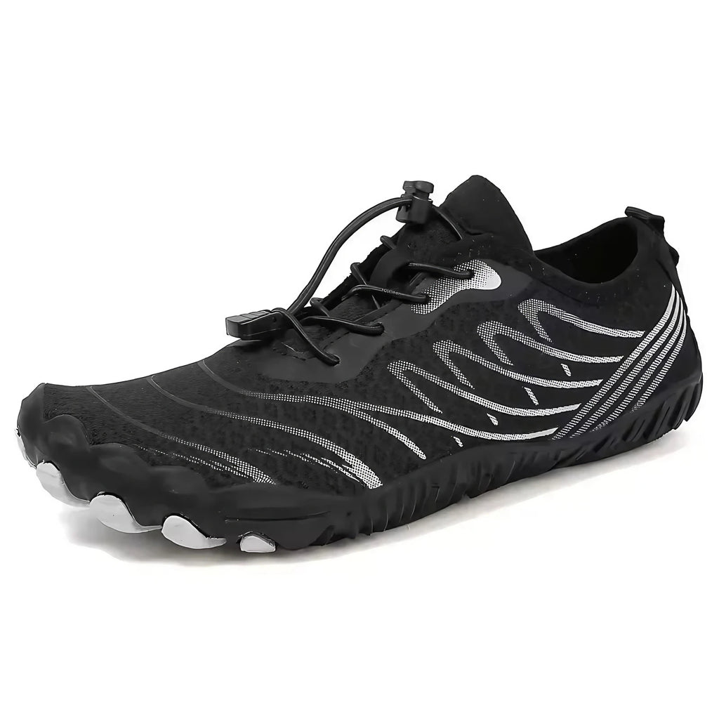 Chaussures aquatiques pieds nus mixtes, semelle caoutchouc, noir