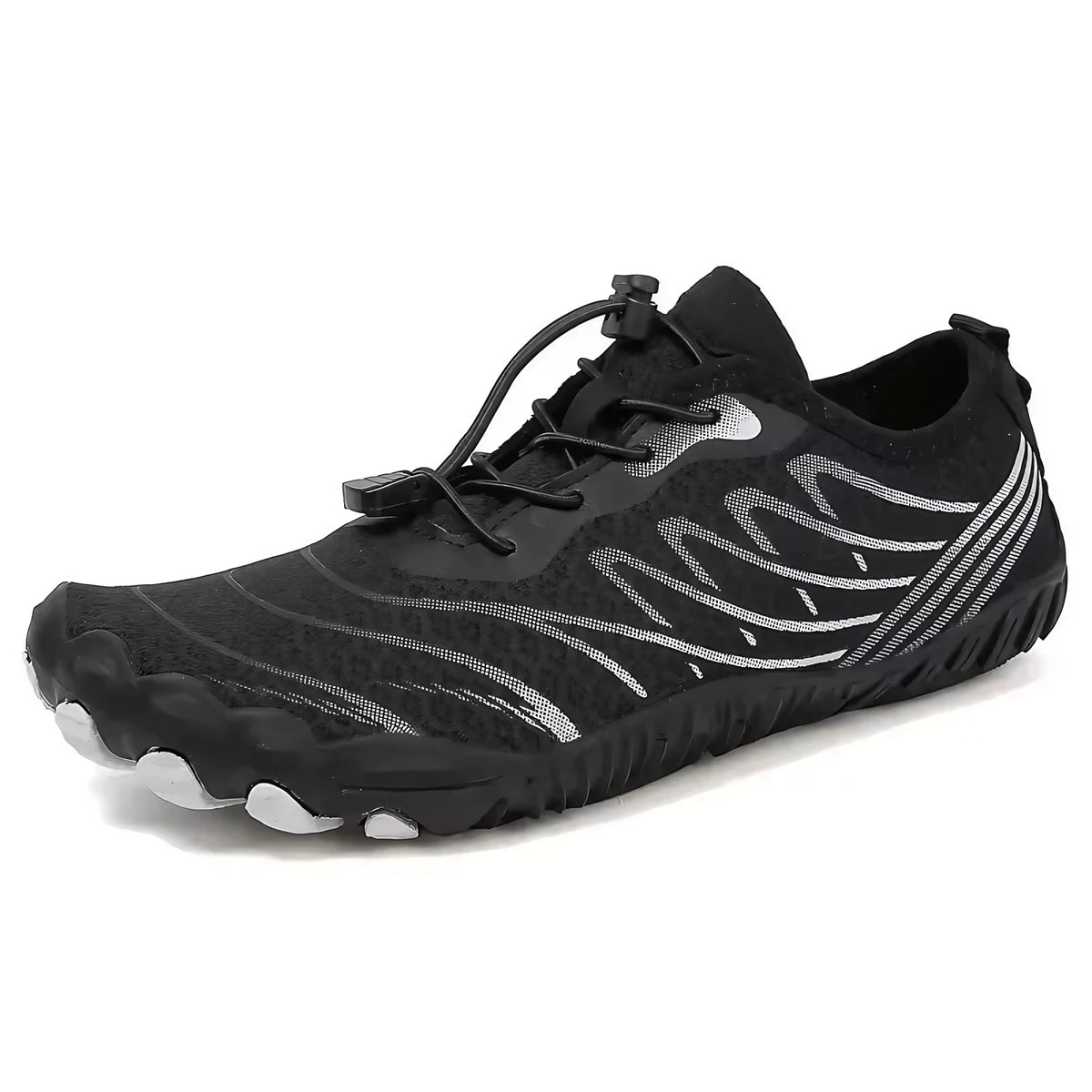 Chaussures aquatiques pieds nus mixtes, semelle caoutchouc, noir