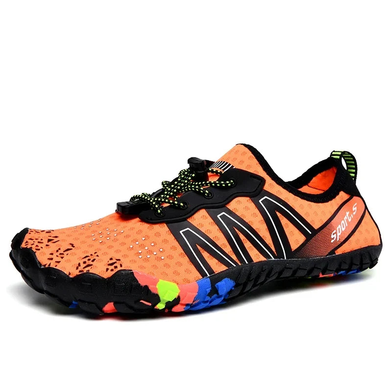 Chaussures aquatiques pieds nus mixtes, semelle en caoutchouc, orange