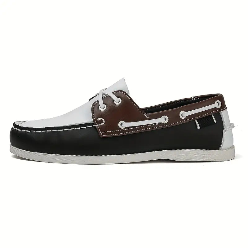 Chaussures bateau homme rétro, semelle intérieure moelleuse, blanc et noir