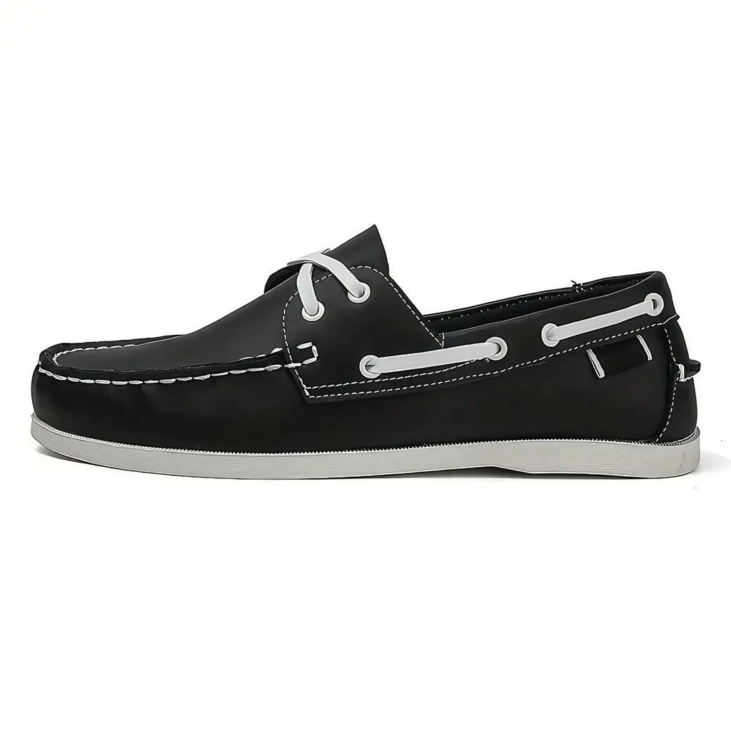 Chaussures bateau homme rétro, semelle intérieure moelleuse, noir