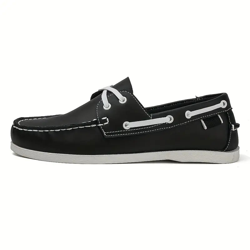 Chaussures bateau homme rétro, semelle intérieure moelleuse, noir